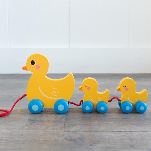 Wooden pull-along duck family