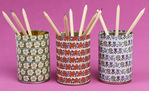 Tin cans covered with washi tape