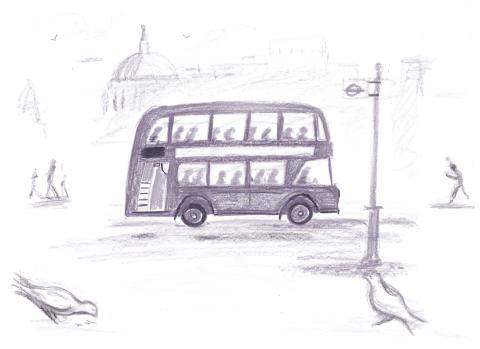 A sketch of a London Routemaster bus