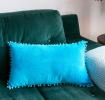Greek Blue Velvet Pom Pom Cushion
