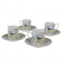 Set Of 4 Blue Tit Espresso Cups And Saucers
