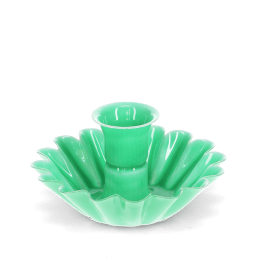 Enamel cupped flower candle holder - Green