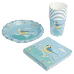 Set Of 8 Blue Tit Design Tea Party Plates