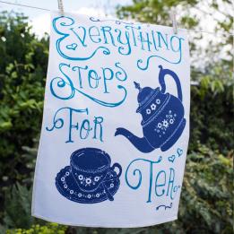 Everything Stops For Tea Tea Towel