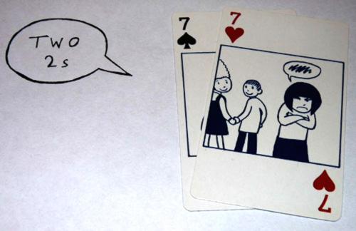 Playing cards with cartoon people on