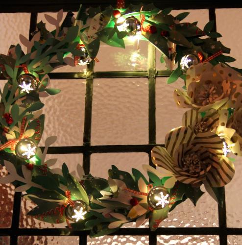 wreath at night time
