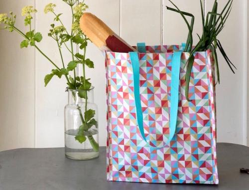 multicoloured geometric shopper bag from dotcomgiftshop summer sale