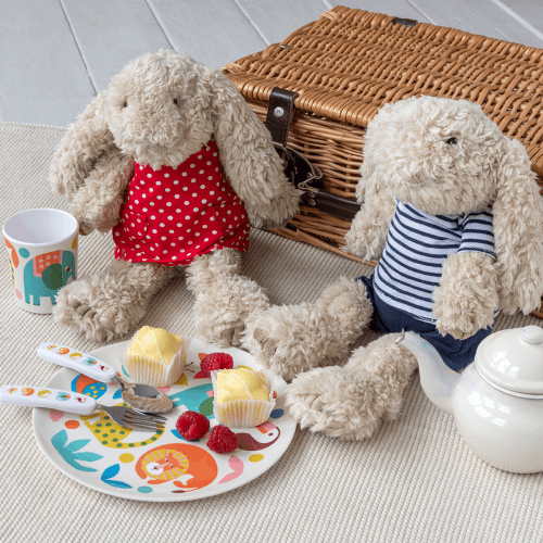 Teddy bears picnic with pot of tea