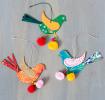 Hanging Paper Bird Decorations With Pom-Poms (set Of 3)