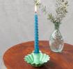 Enamel cupped flower candle holder - Green