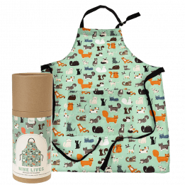 Nine Lives recycled cotton apron with fully recyclable cardboard tube