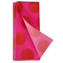 Red on pink Spotlight tissue paper pack with 1 sheet unfurled