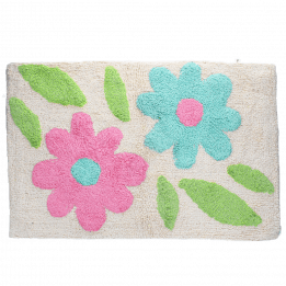 Tufted cotton bath mat - Green and pink flowers