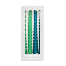 Twisted candles (pack of 4) - Green and blue