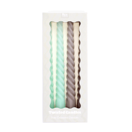 Twisted candles (pack of 4) - Mint green and taupe