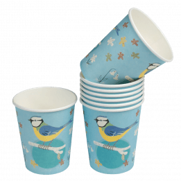 Set Of 8 Blue Tit Design Tea Party Cups