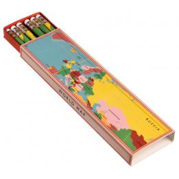 6 X World Map Pencils In A Box