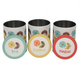 Mid Century Poppy Set Of 3 Tea Coffee Sugar Tins