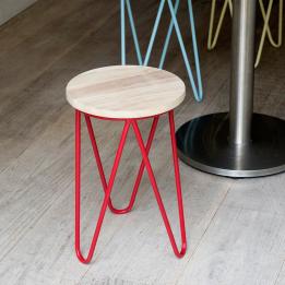 Red Fifties Style Wooden Stool