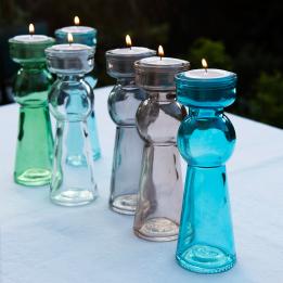 Set Of 6 Glass Candlestick Tealight Holders